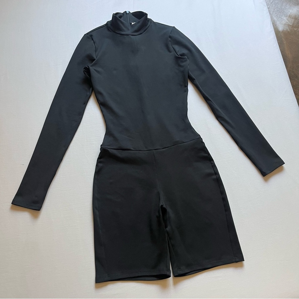 TANK AIR black knit mock neck long sleeve catsuit romper playsuit